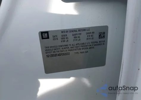 2016 Chevrolet Malibu 1Lt from USA, damaged, VIN 1G1ZE5ST4GF260222